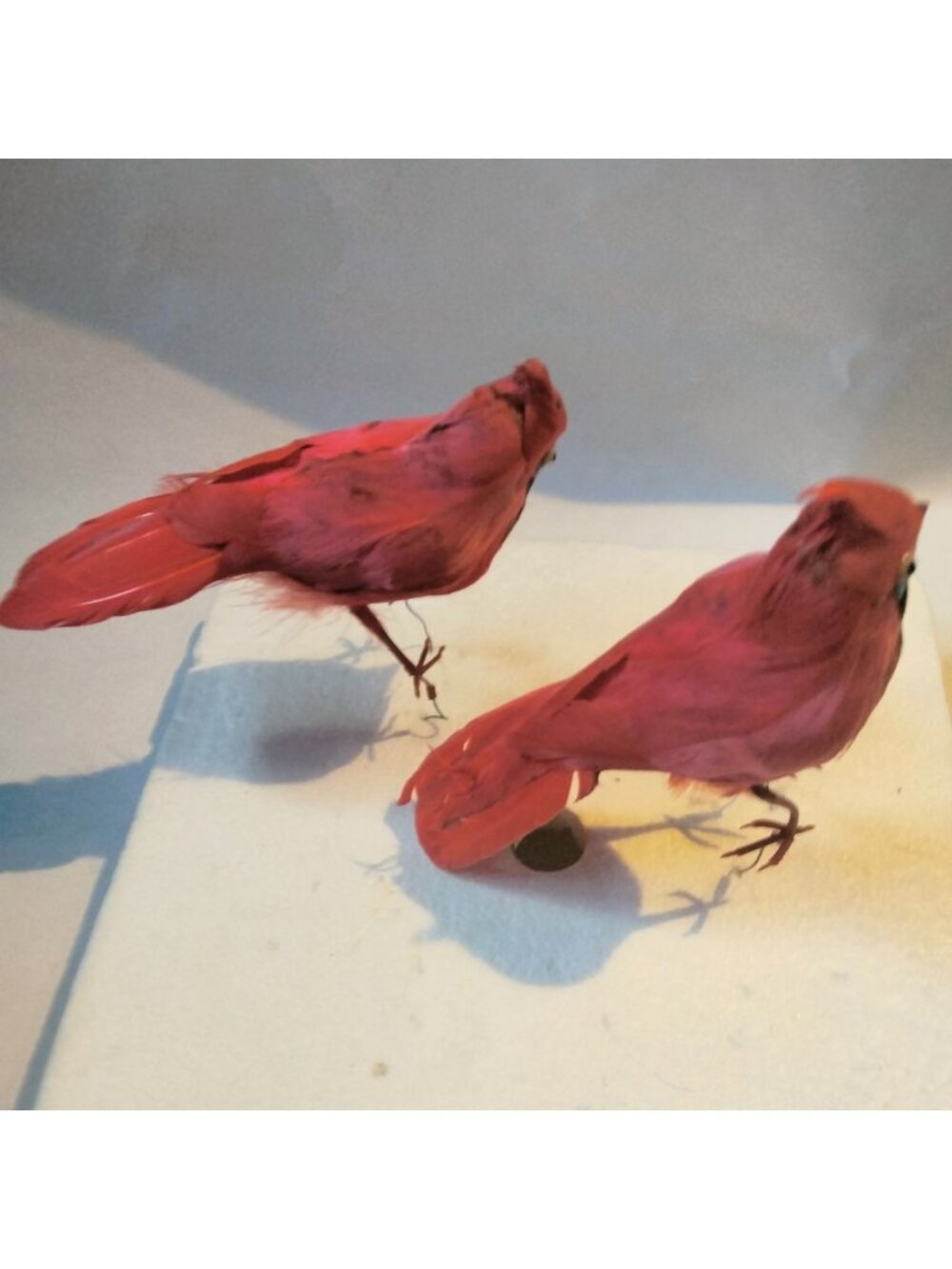 Red Cardinal Bird Figurine Feathered Wire Craft Pick Lot 2